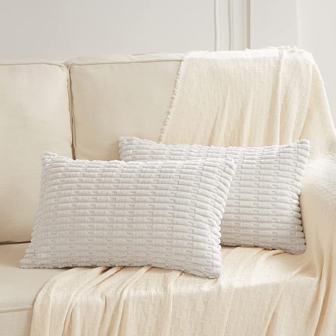 Fancy Homi 4 Packs Decorative Throw Pillow Covers for Living Room Couch Bed, Modern Farmhouse Boho Home Décor Accent Cushion Case, 24" x 16", White
