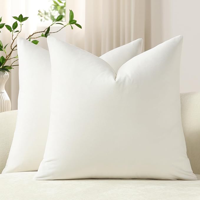 Throw Pillow Covers 16x16 Pure White: Pack of 2 Cozy Soft Velvet Square Modern Luxury Decorative Throw Pillow Cases for Sofa Couch Living Room Bed Home Decor