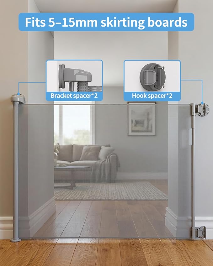 Veraste (2 Pack) Retractable Baby Gate for Doorways and Stairs, Mesh Safety Gate for Pet, Indoor & Outdoor Use, One-Hand Operation, Easy Installation, 33.6" Tall, Expands to 55" Wide（Grey,33.6"x55"