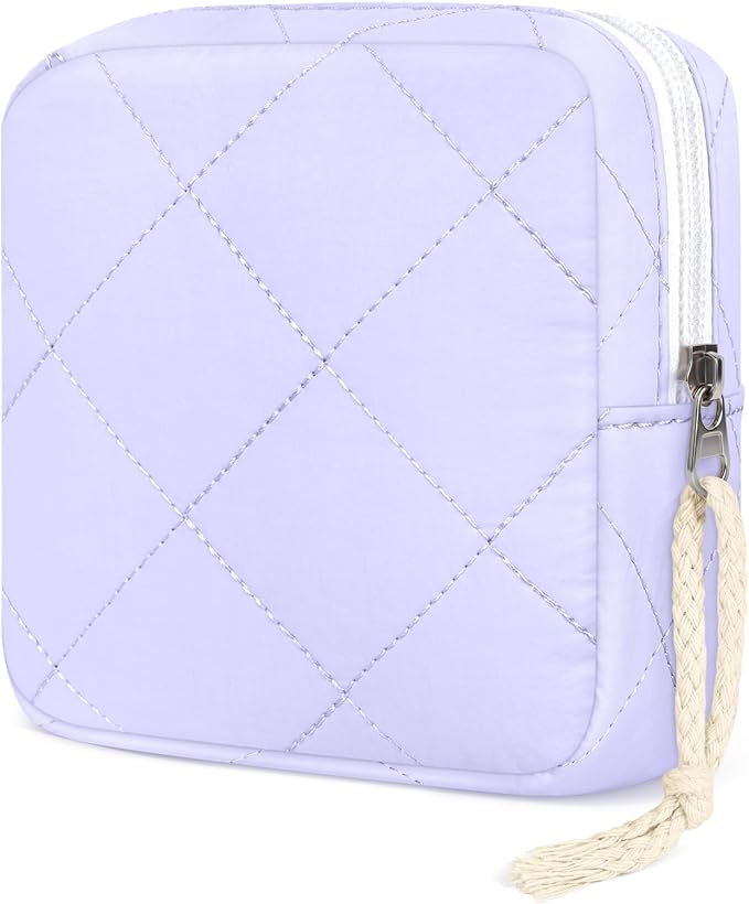 Likesing Quilted Period Bag, Period Pouches for Teen Girls Womens, Portable Nylon Sanitary Napkin Storage Bag Feminine Emergency Tampon Pad Pouch(Purple)