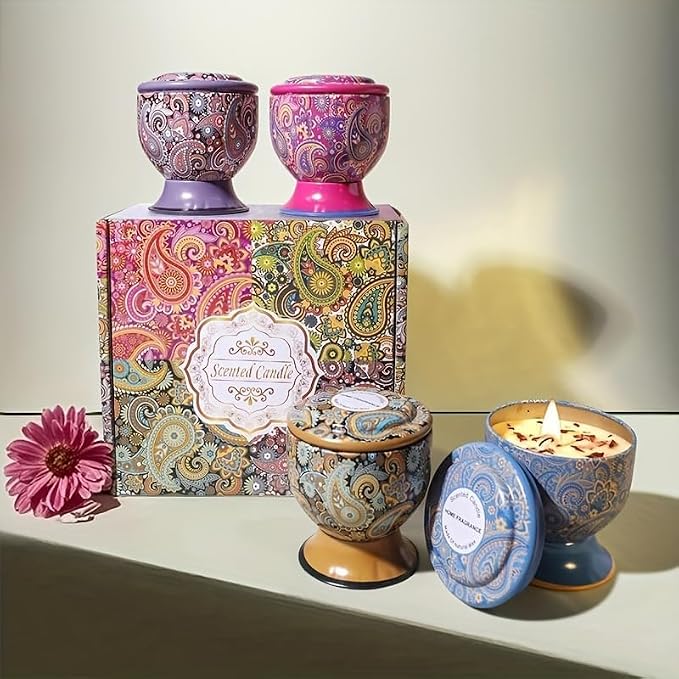 Scented Candles Gift Set of 4，Aromatherapy Candle, Aromatherapy Non Toxic Candle，Natural Soy Wax Portable Travel Tin Candle, Birthday Gifts, Gifts for Ladies/Gentleme