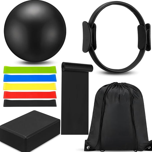 Silipull 10 Pcs Pilates Ring Blocks Set for Women Home Yoga Equipment Accessories Pilates Ring Circle and Ball Workouts Gift Include Ball Yoga Circle Resistance Bands Block Straps Gym Bag