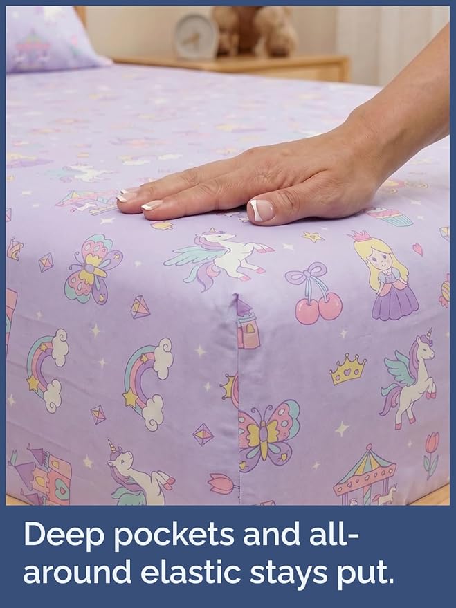 CGK Unlimited Kids Princess Dreamland Twin 3 Piece Sheet Set - Boys, Girls, Teens, Toddler - Easy Fit Deep Pockets - Soft, Cooling & Breathable Sheets - Cozy, Fade & Wrinkle Free - Machine Washable
