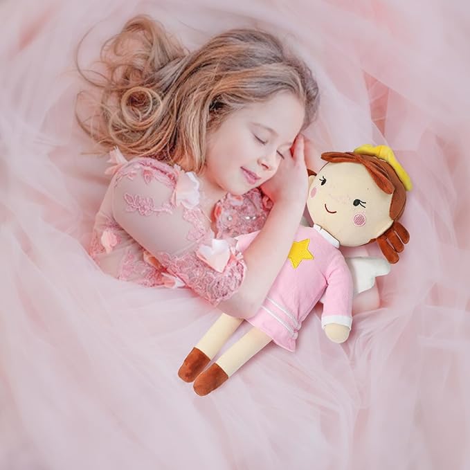 free-space Angel Plush Doll for Girl Baptism Gifts My First Angel Doll Toy (Pink)