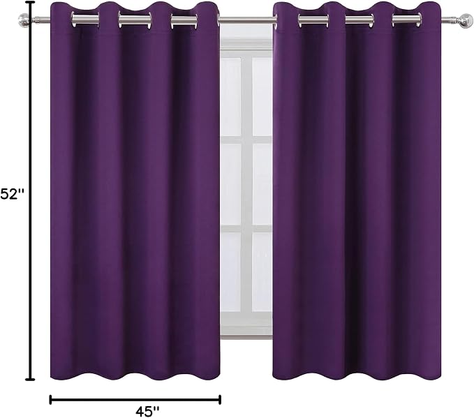 LEMOMO Purple Blackout Curtains/52 x 45 Inch Length Kids Curtains/Set of 2 Panels Grommet Bedroom Curtains for Living Room