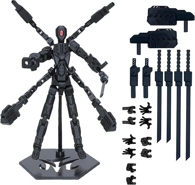 T13 Action Figure Set, 3D Printed Dummy 13, Titan 13 with 6 Arms, T 13 Multi-Jointed Movable, Lucky 13 Robot Desktop Decorations for Game Lovers Toys (Assembly Completed) (Black)