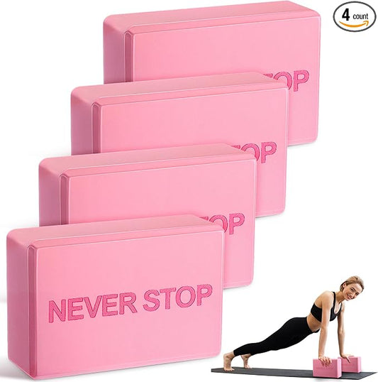RoundFunny 4 Pack Yoga Blocks Non Slip Pilates Brick Foam Blocks Pilates Dance Gymnastics Workout Fitness Props Tool for Stretching Meditation and Exercise