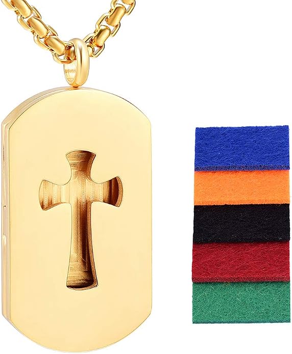 Cross Essential Oil Diffuser Necklace Aromatherapy Pendant Locket Jewelry Stainless Steel Perfume Necklace| 22 Adjustable Chain| 12 Refill Pads| Gift Box