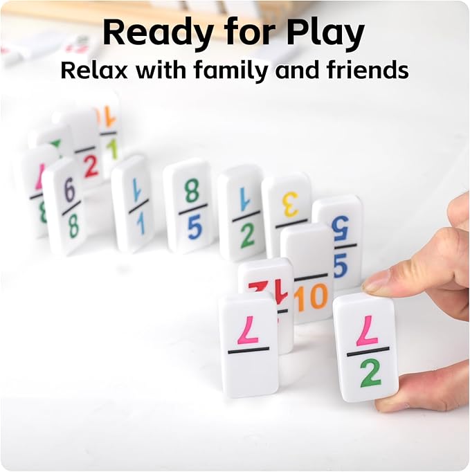 Mexican Train Dominoes Double 15 Set, 136 Colored Number Tiles with Lightweight EVA Case, Family and Adult Strategy Board Game for Travel