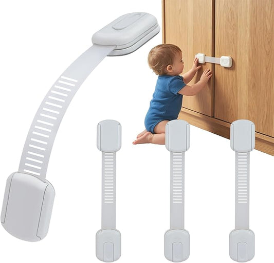 Child Proof Cabinet Locks - Cabinet Locks Baby Proofing with 3M Adhesives for Refrigerator, Oven, Cupboards, Toilet Seat - Adjustable,Easy Installation,No Drilling (4 Pack) | Strong adjustable adhesive straps for cabinet, drawer, fridge, toilet & oven....