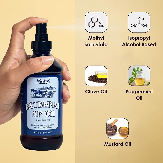 Rawleigh External AP Oil Spray (8 fl oz) – Heritage Therapeutic Massage Oil for Sore Muscles & Everyday Aches – Fast-Absorbing Menthol, Clove & Peppermint Oil Blend – Non-Greasy Muscle Recovery Spray