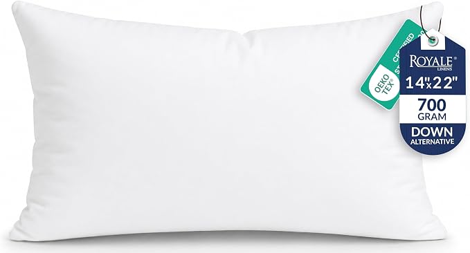 ROYALE LINENS 14 X 22 Pillow Insert - Down Alternative Throw Pillows Insert - Rectangle Pillow Pack of 1 White - Bed & Couch Pillows - Inner Cushion for Bed, Cushion for Living Room - Shams Stuffer