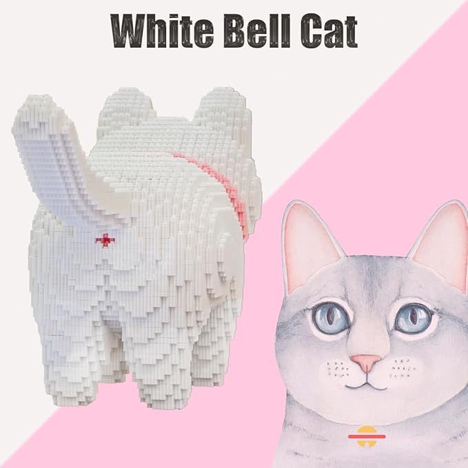 Animal White Bell Cat Micro Building Blocks Set（8000PCS） Gift for Adults and Kids
