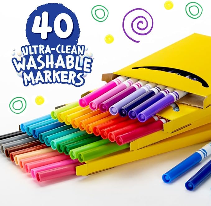 Crayola Ultra Clean Fine Line Washable Markers (40ct), Colored Markers for Kids, Fine Tip, Coloring Book Art Supplies, Gifts for Kids, Ages 3, 4, 5