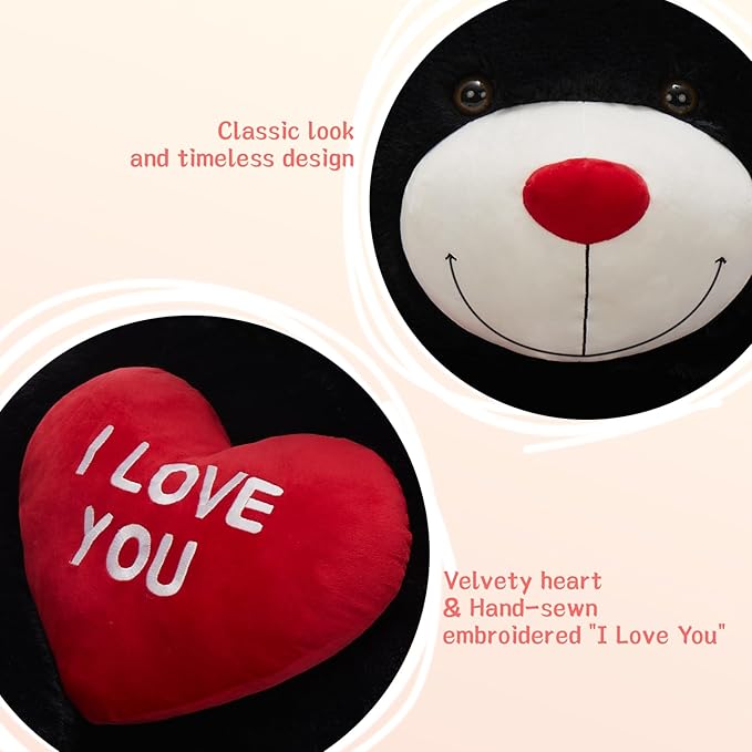 Tezituor Giant Black Teddy Bear 6ft Stuffed Animals - “I Love You” Red Heart Jumbo Human Size Teddy Bear for Girlfriend,Boyfriend,Wife,Lover-Birthday, Anniversary,Christmas, Valentines, Long Distance