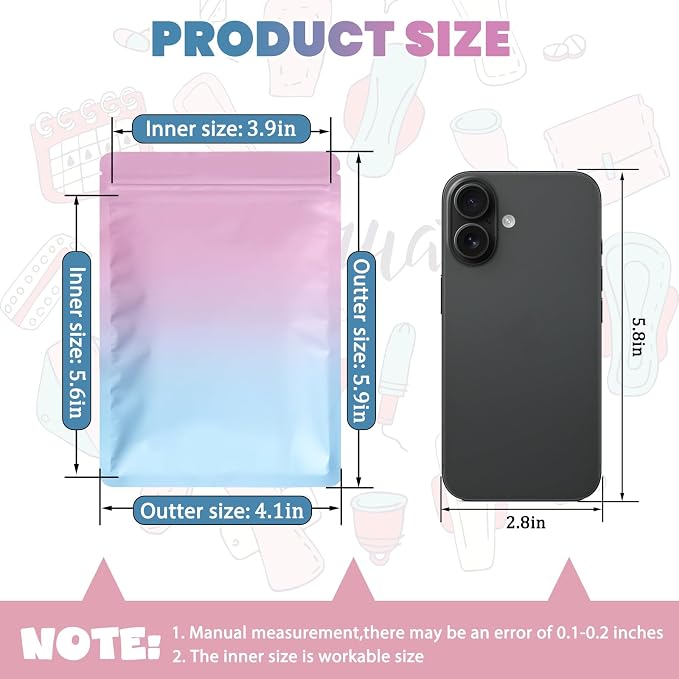 Disposable Sanitary Hygiene Disposal Bags for Bag Period Tampon Napkin Trash, 100pcs, Discreet Privacy Cover, Stylish Look, Self-Adhesive Seal,Portable for Purse, Bathroom, School, Travel(Pink-Blue)