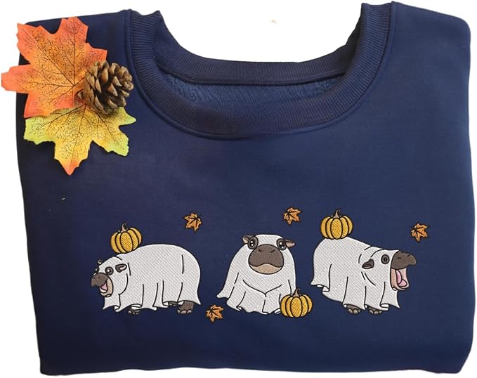 YOUNG GREEN Moo Deng Embroidered Sweatshirt Moo Deng Bouncy Pig Shirt Cute Baby Hippo Sweatshirt Gift For Moo Deng Lovers