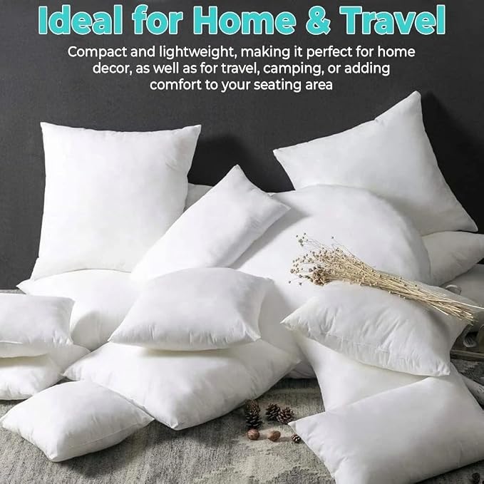 QUBA LINEN Throw Pillow Inserts (Set of 2, White), 22x22 Inches - Premium Cushion Fillers for Sofa, Bed, and Home Décor (22x22 Inch (Pack of 2))