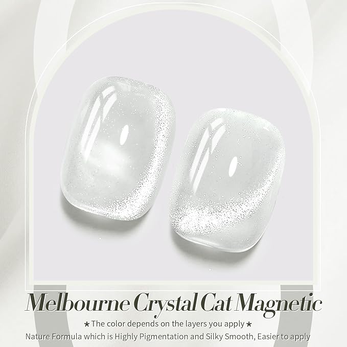 BORN PRETTY Cat Magnetic Eye Gel Nail Polish, Milky White Cat Glitter Cat Magnetic Gel Nail Polish, Holographic Magnetic Nail Polish for Nail Art Manicure Salon DIY at Home 15ML