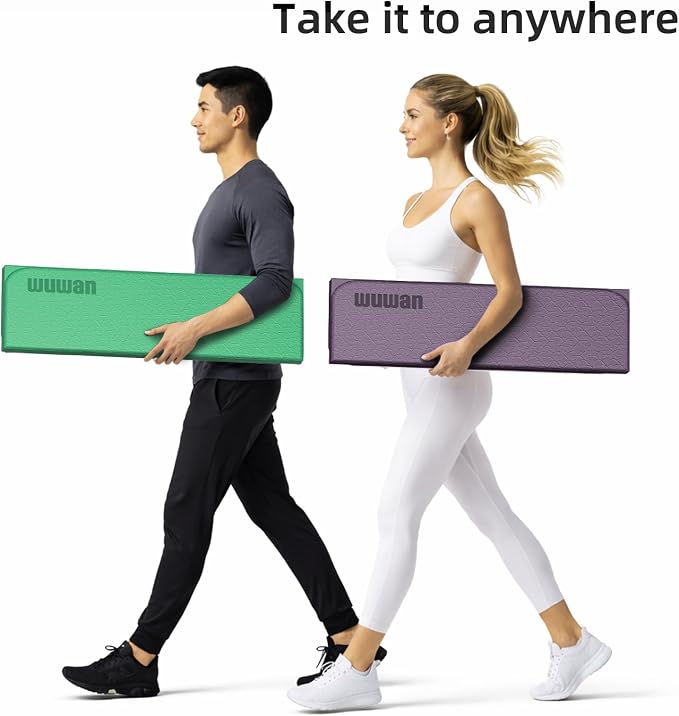Folding Yoga Mat Extra Thick 0.4 Inch, Foldable Yoga Mat 75 x 26 Inches, TPE Exercise Mat, 7-Panel Non Slip Cushioned Fitness Mat for Yoga, Pilates, Stretching, Home Workout