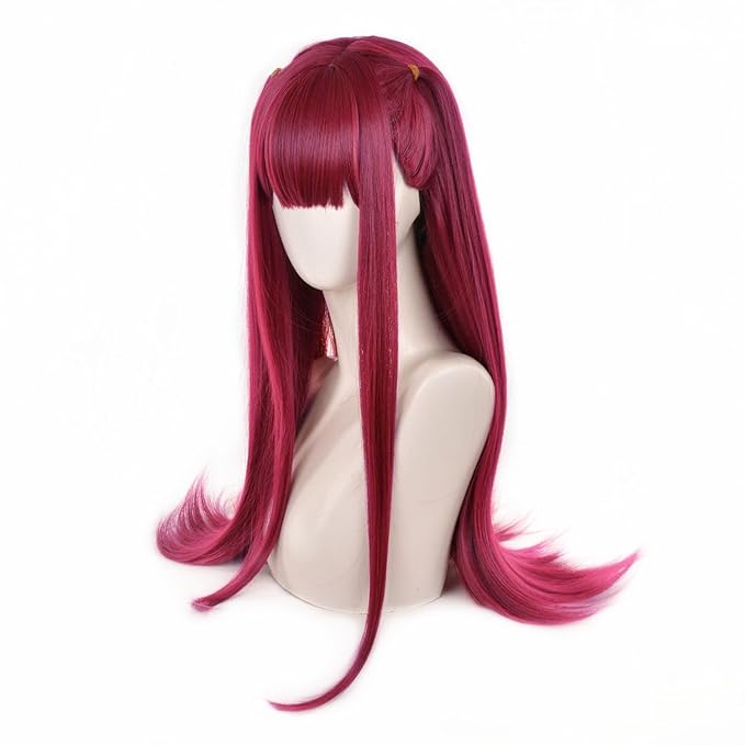 Anime Cosplay Wig Rose Red Long Straight Pigtails wig Halloween Party Costume Wigs
