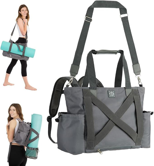 Yoga Mat Bag 4-in-1 Backpack, Tote Bag, Cross Body, Shoulder Bag – Water-Resistant, Durable, with Pockets, fits Thick & XL Mats – Carrier for Women & Men Ideal for Gym, Pilates, and Travel