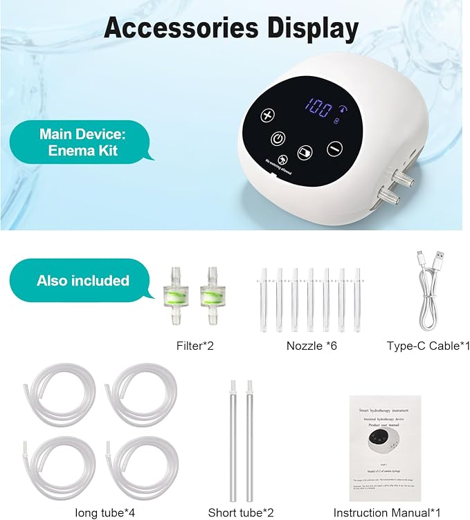 Electric Enema Kit,Enemas for Colon Cleanse Men Women,Coffee Enema Coffee Organic kit 100 Levels Water Flow Speed Control with LCD Display Pressure Spray Anal Douche