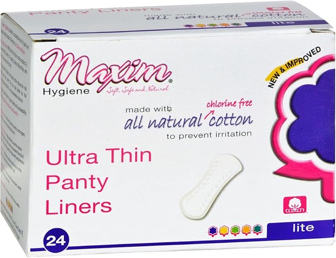 Maxim Ultra Thin Cotton Panty Liners for Women (Light, 24 Count): 100% Cotton Feminine Menstrual Protection for Sensitive Skin - Chlorine Free, Chemical Free