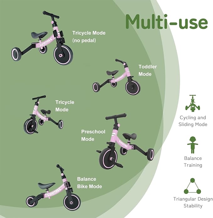 besrey 5 in 1 Toddler Bike for 1 Year to 4 Years Old Kids, Toddler Tricycle Kids Trikes Tricycle, Toys for Boy & Girl, Balance Training, Removable Pedals
