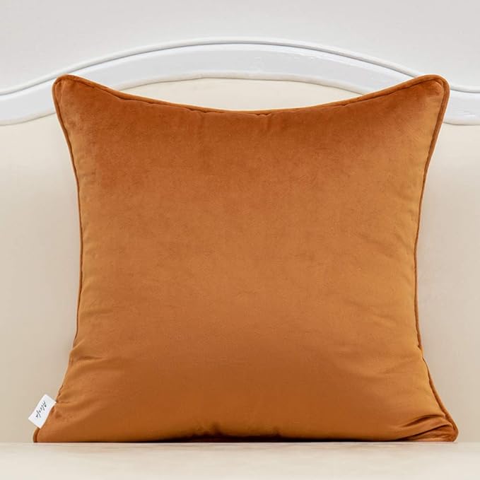 Alerfa 18 x 18 Inch Orange Square Maple Leaf Pillow Embroidery Cut Velvet Cushion Case Luxury Modern Lumbar Throw Pillow Cover Decorative Pillow for Couch Sofa Living Room Bedroom Car