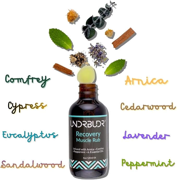 Post-Activity Recovery Muscle Rub Oil with Arnica, Comfrey & Essential Oils–4oz for Muscle Soreness, Back Pain, Joint Discomfort & Post-Workout Recovery, Natural Formula for Active Lifestyles