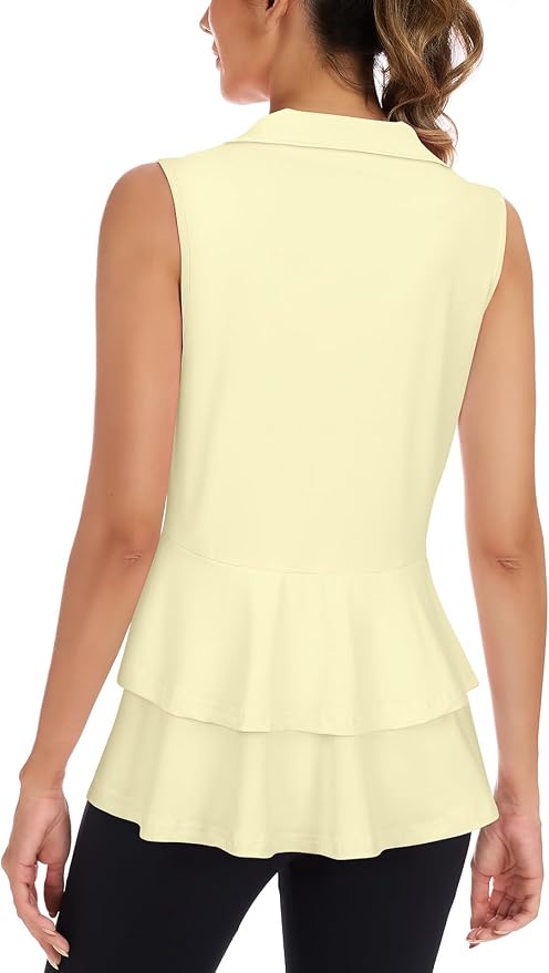 Women's Golf Vest with Pleated Tennis Skirt Hem Lightweight Full Zip Sleeveless Athletic Shirts with Pockets