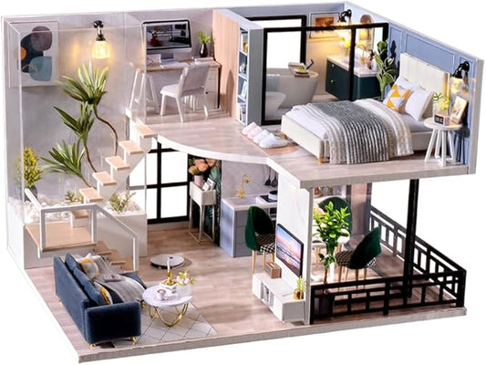 RHZN Miniature House Kit, Dollhouse Kit, Miniature Kit, DIY Mini House Building Kit for Adult