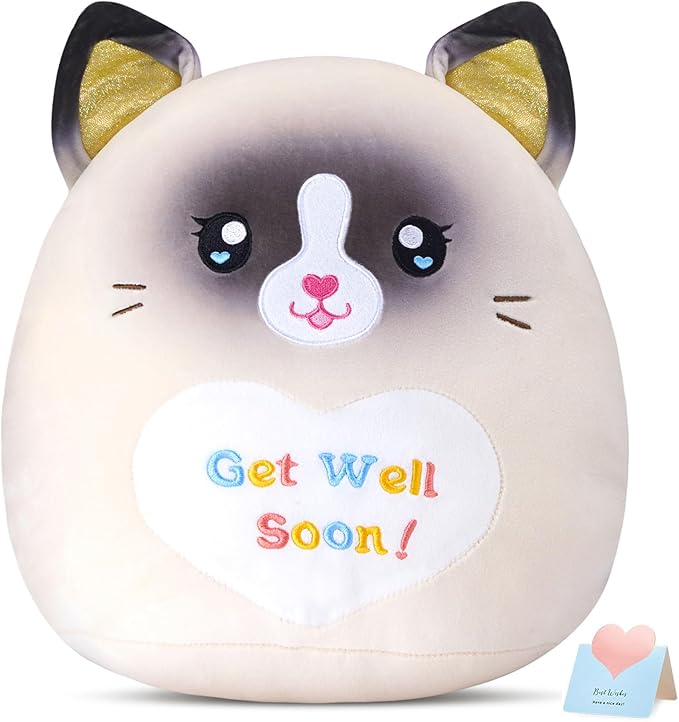13.5" Get Well Soon Cat Plush Pillow Soft Cute Ragdoll Cat Stuffed Animal Get Well Soon Kitten Gift for Women Girls Kids Patient Feel Better Plush Toy