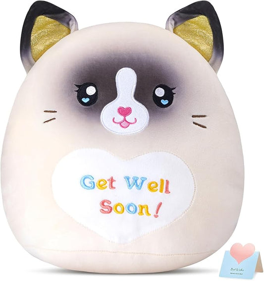 13.5" Get Well Soon Cat Plush Pillow Soft Cute Ragdoll Cat Stuffed Animal Get Well Soon Kitten Gift for Women Girls Kids Patient Feel Better Plush Toy