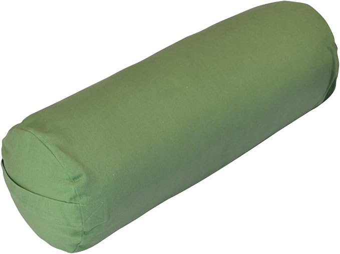 YogaAccessories Supportive Natural Cotton and Synthetic Batting Portable Round Yoga Bolster with Removable Cover, Sage