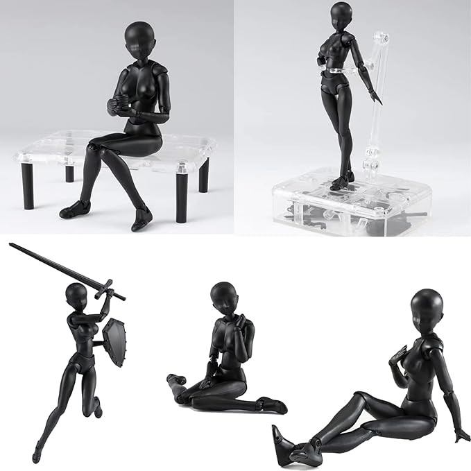 Action Figures PVC Model (Black Color) with Box Drawing Figure Models for Artists(Female+Male)