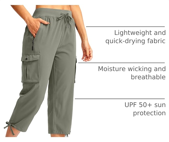 Soothfeel Women's Cargo Capris Pants with 6 Pockets Lightweight Quick Dry Travel Hiking Summer Pants for Women Casual