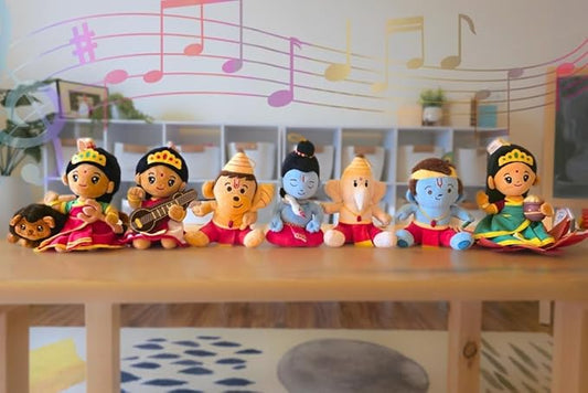 MODI Toys Mini Bundle - 7 Small Mantra Singing Plush Toys: Shiv Shankar, Durga Devi, Saraswati, Laxmi, Baby Ganesh, Hanuman & Krishna - Perfect Diwali Hindu Gifts
