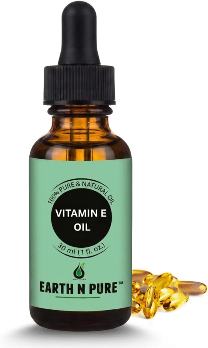 Earth N Pure Vitamin E Oil Therapeutic Grade for Skin, Hair and Nails with Glass Dropper 30 ml