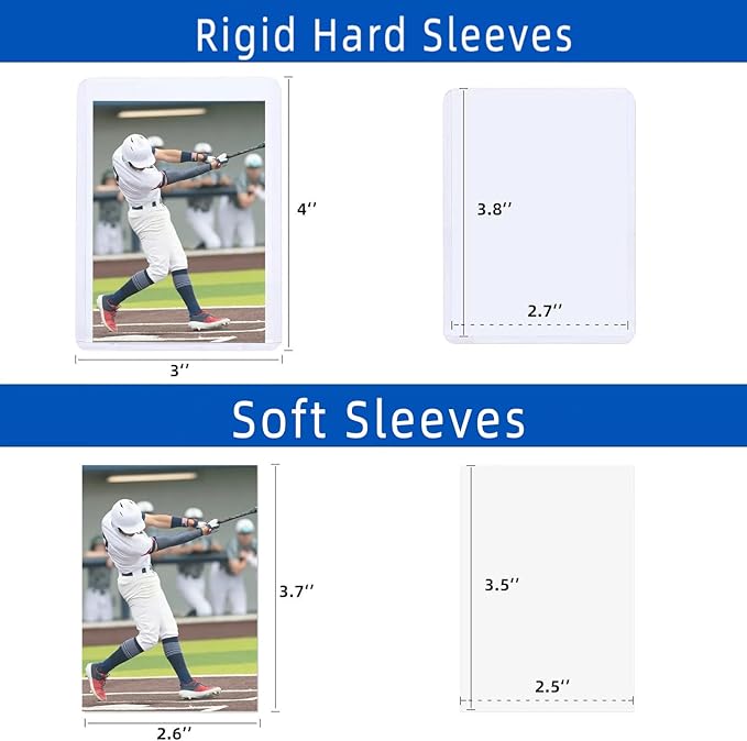 1000 Pack Card Sleeves Hard Plastic, Arjiekwei Rigid Baseball Card Holder, 3X4 Premium Sports Cards Protector, 35pt Top Cases Loads for Trading Game Cards (500 Rigid + 500 Clear)