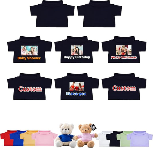 8 Pcs Custom Teddy Bear Clothes with Name Photo, Personalized Stuffed Animal Clothing Fit 8-16inch Stuffed Bear Clothing, Personalized Clothes for Teddy Bears Make Your Own Plush Doll Shirt