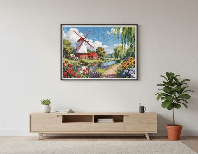 1000 Pieces Jigsaw Puzzles for Adults, Seasons Series - Beautiful Nature Art, Meditative Stress Relief Game, Large 28" x 20", Great Gift for Nature Lovers（Bloom Village）