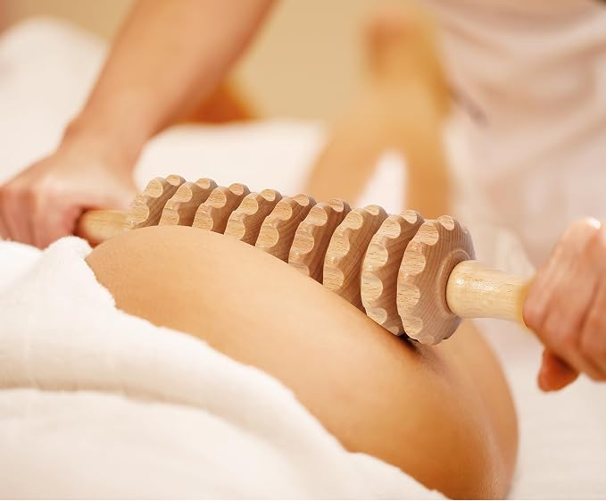 Xokocli Cellulite Massage Tool Wood Therapy Massage Tools Fascia Blaster Cellulite Roller Lymphatic Drainage Massager Deep Tissue Massage Stick for Legs Thighs Muscle Relief Recovery(White 9-Wheel)
