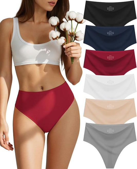 sosusu Seamless Underwear for Women Cotton Thongs High Waisted Soft Breathable No Show Panties Invisible Stretch 6 Pack