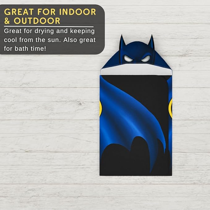 Batman DC Comics Kids Super Soft Bath/Pool/Beach Soft Cotton Terry Hooded Towel Wrap, 24 in x 50 in, (Officially Licensed Product) By Franco