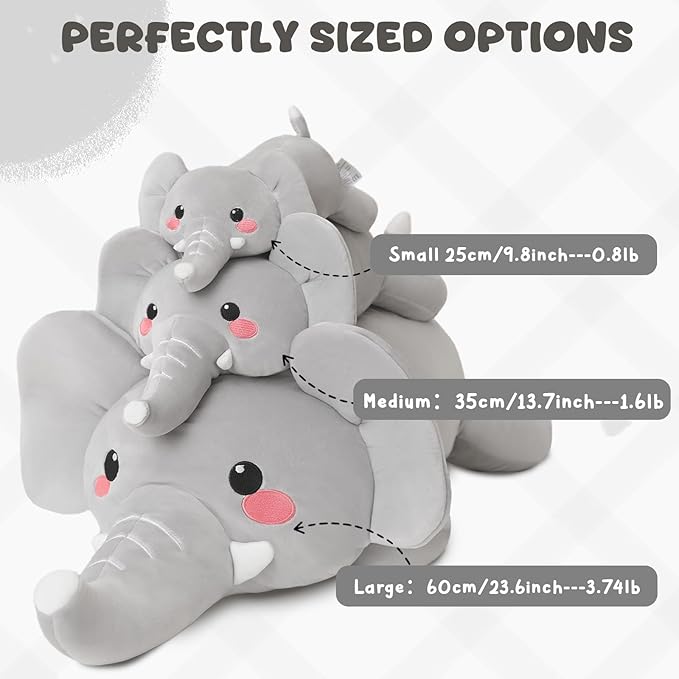 Weighted Stuffed Animals, 1.6 lbs Elephant Stuffed Animal with Weighted Beads, Cute Plush Toy Pillow Gifts for Adults Kids Boys Girls