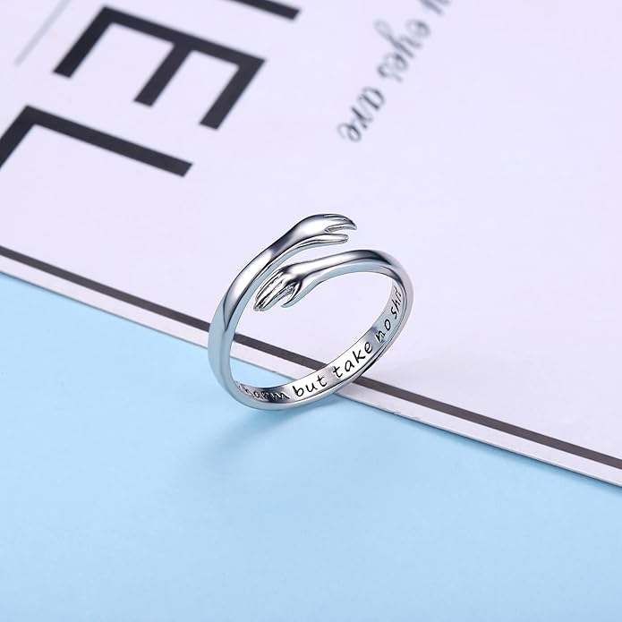 Yesteel Valentines Gifts for Kids Teen Girls - S925 Sterling Silver Hug Ring for Teen Girls Women, Adjustable Ring Jewelry Mothers Day Birthday Gifts for Daughters Mom Sister Wife Friends Grandma
