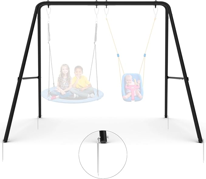 Swing Frame,2 Seats Swing Stand with Ground Stakes, Heavy Duty Thickened Metal A Stand Frame Supports up to 440lbs,for Indoor Outdoor Kids and Adults(Without Seat)