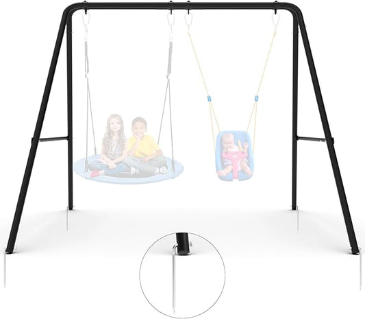 Swing Frame,2 Seats Swing Stand with Ground Stakes, Heavy Duty Thickened Metal A Stand Frame Supports up to 440lbs,for Indoor Outdoor Kids and Adults(Without Seat)